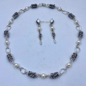 MICHAEL DAWKINS Sterling 14K And Pearl Necklace And Earrings